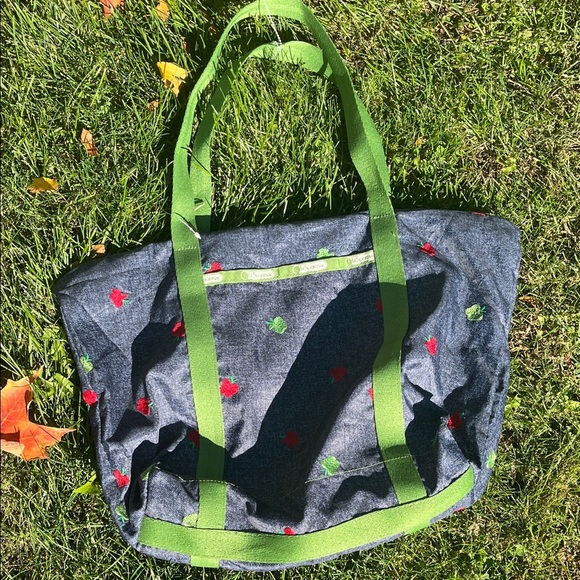 Lesportsac Handbags - Lecsportac Stylish Denim Tote Bag with Green Straps